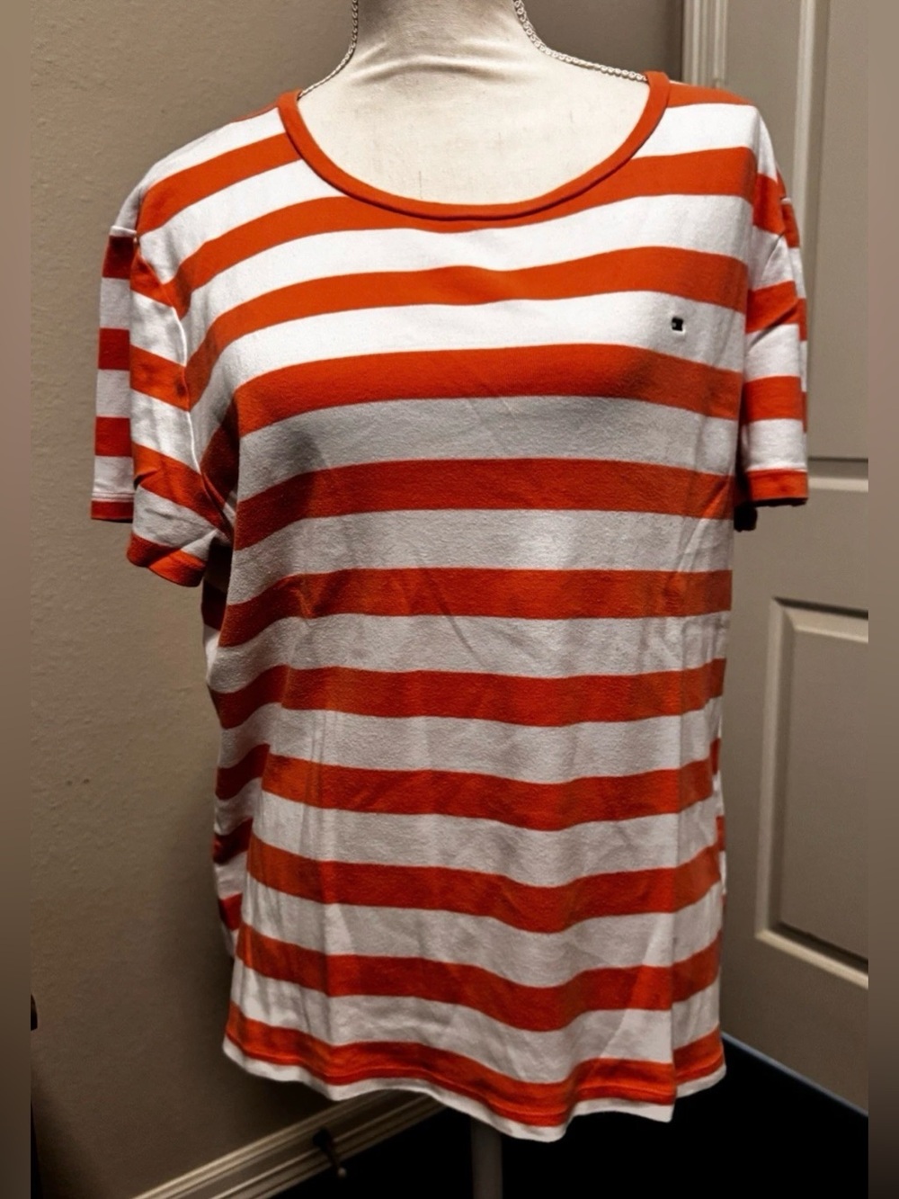Tommy Hilfiger Short Sleeve T-shirt XXL - Apricot and white striped